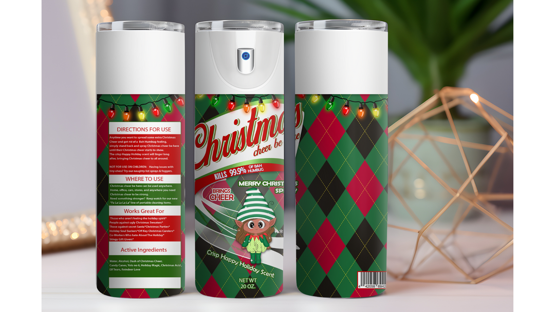 Christmas Cheer Be Here Girl Elf 20 oz. Drink Skinny Tumbler