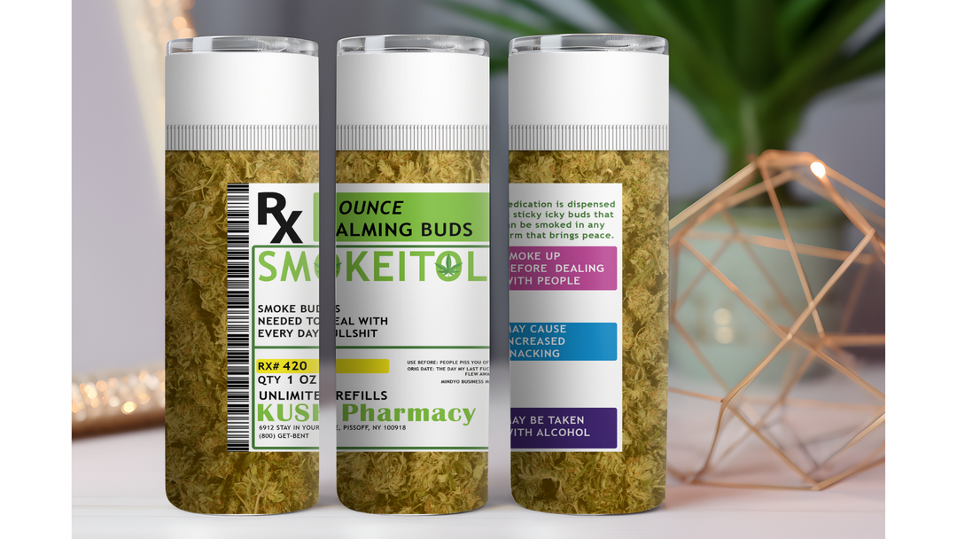 RX Smokeitol White Label Weed 20 oz. Drink Skinny Tumbler