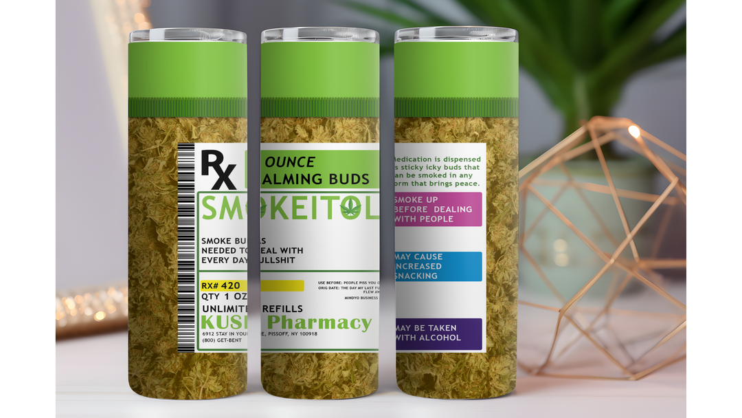 RX Smokeitol Green Label Weed 20 oz. Drink Skinny Tumbler