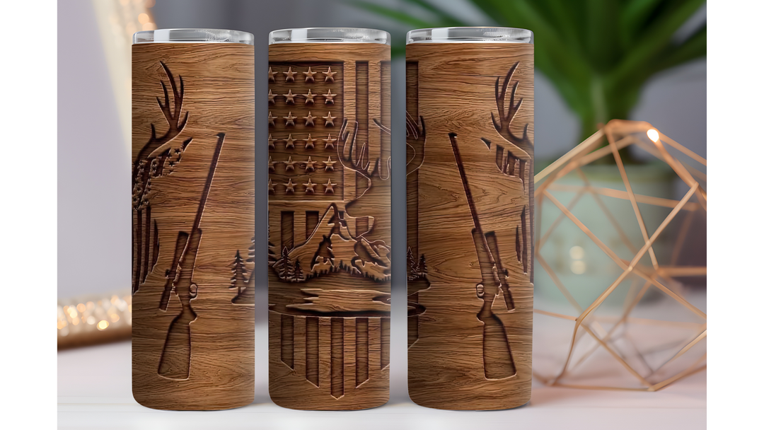 Wood Grain Flag and Guns 20 oz. Drink Skinny Tumbler