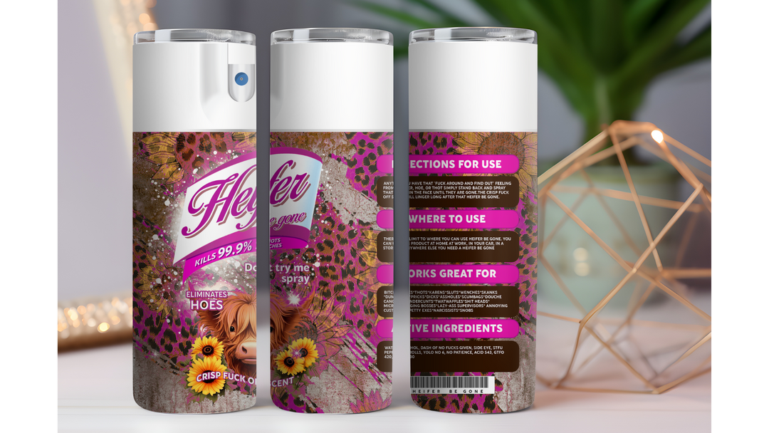 Heifer Be Gone Highland Cow Pink Cheetah Print 20 oz. Drink Skinny Tumbler