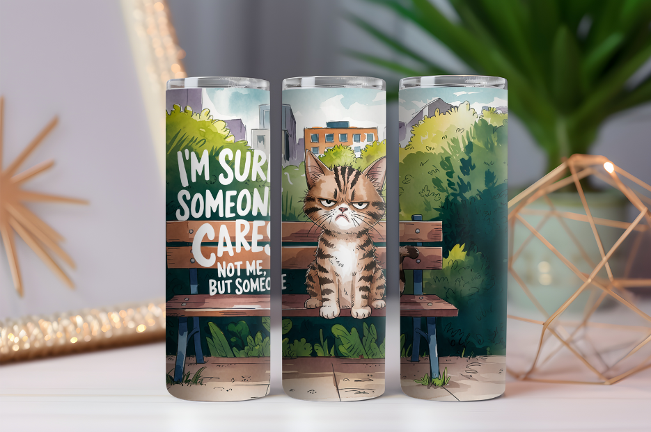 I'm Sure Someone Cares, Not Me but Someone Cat in Park- 20oz Drink Skinny Tumbler