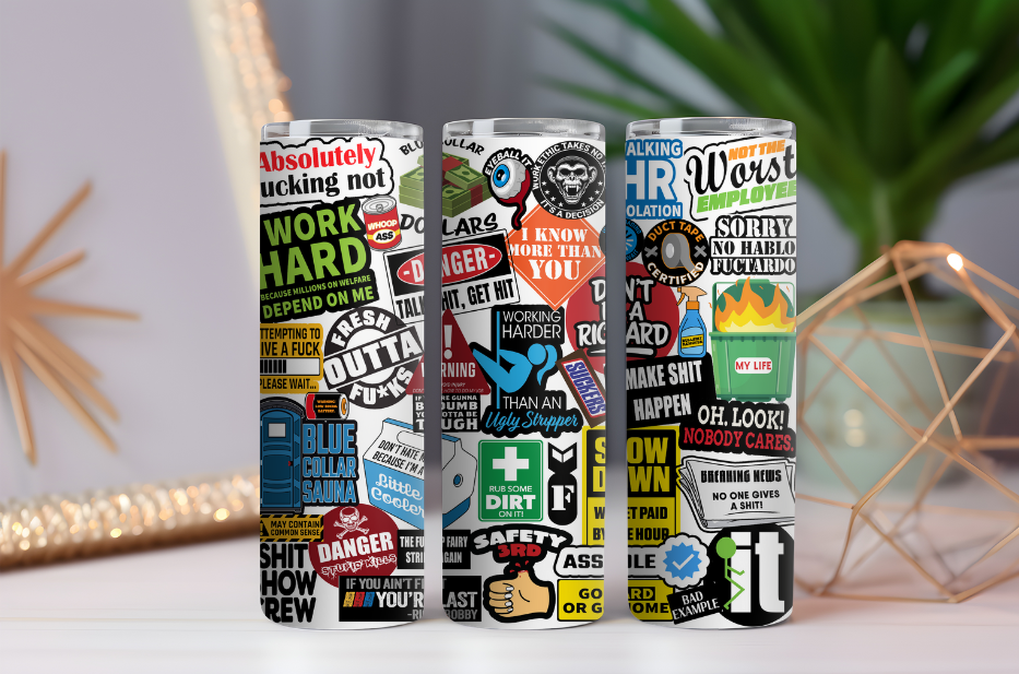 Sticker Collage Sarcastic Work- 20oz Drink Skinny Tumbler