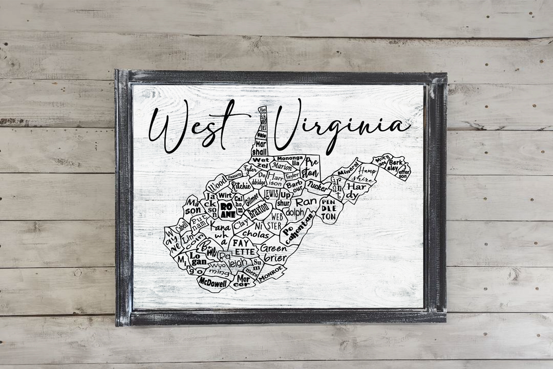 West Virginia County Map Printed Canvas