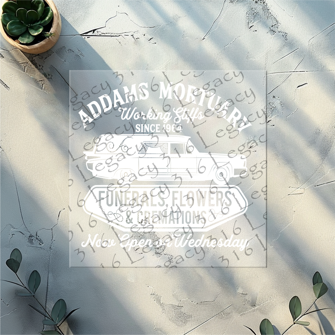 Addams Mortuary White- DTF Ready to Press