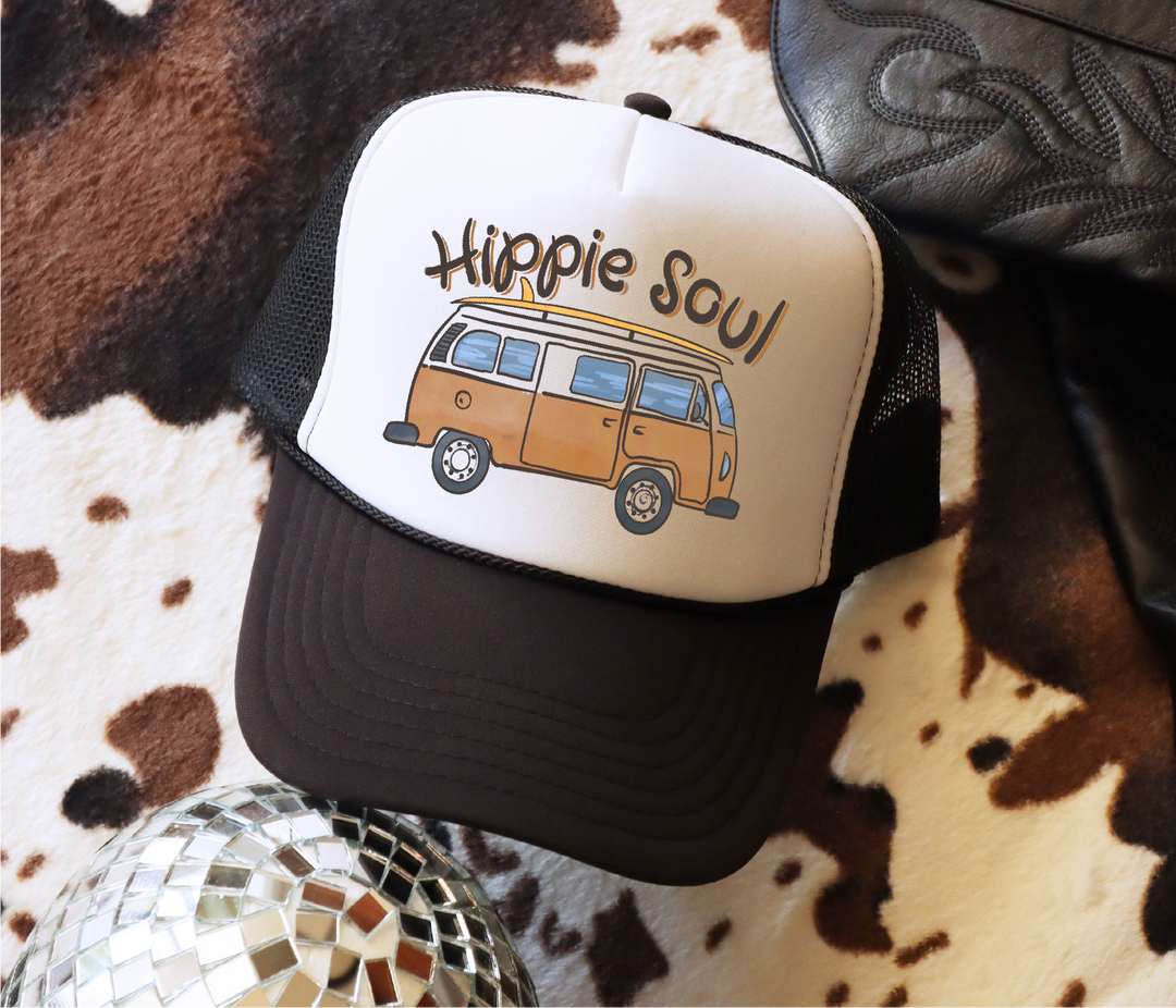 Hippie Soul VW Bus with Surfboard Trucker Hat