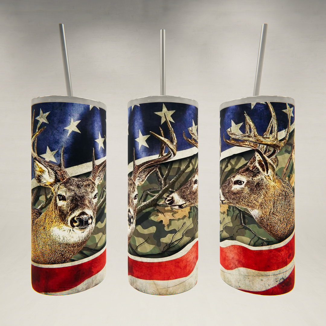 American Flag- Buck- 20 oz Skinny Tumbler