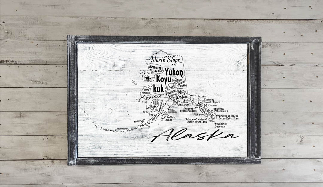 Alaska Boroughs Map Printed Canvas