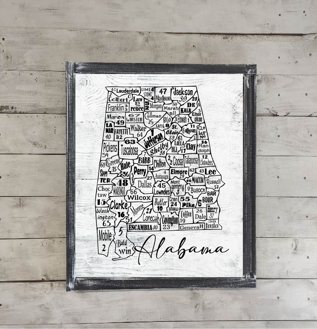 Alabama License Plate County Map Printed Canvas