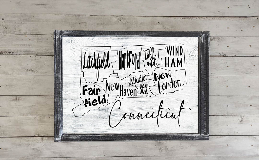 Connecticut County Map Printed Canvas