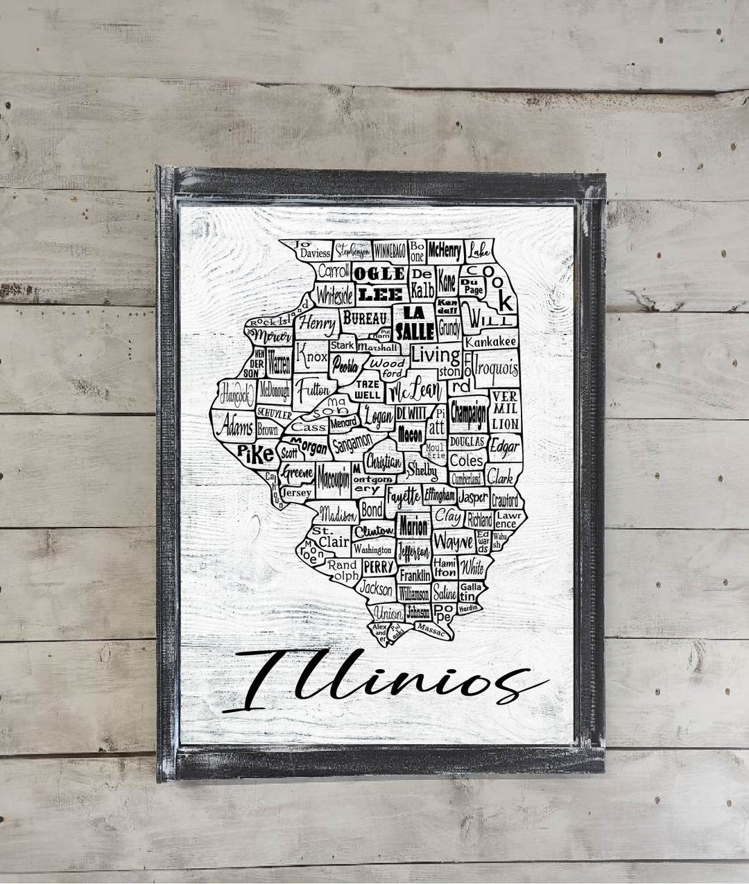 Illinois County Map Printed Canvas