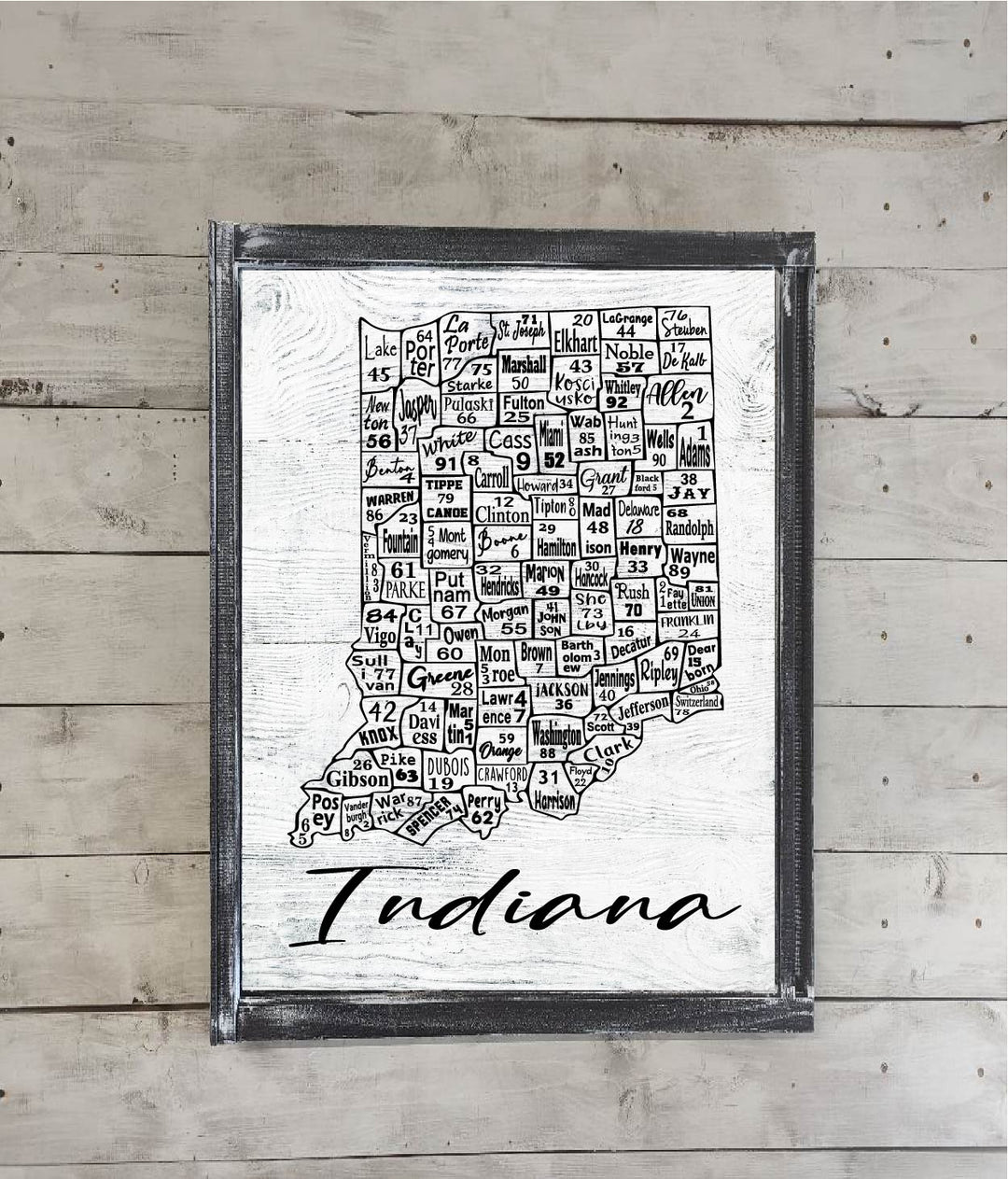 Indiana License Plate County Map Printed Canvas