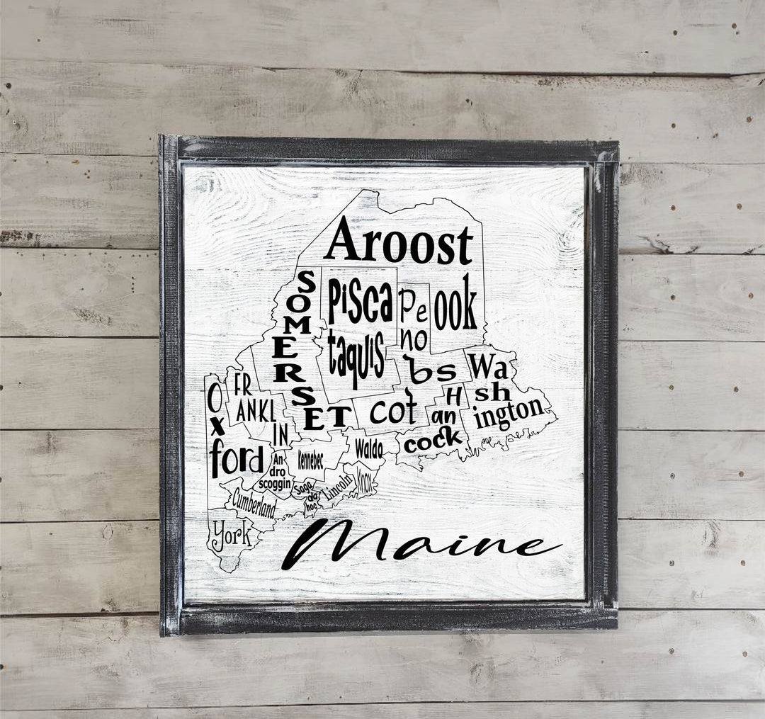 Maine County Map Printed Canvas