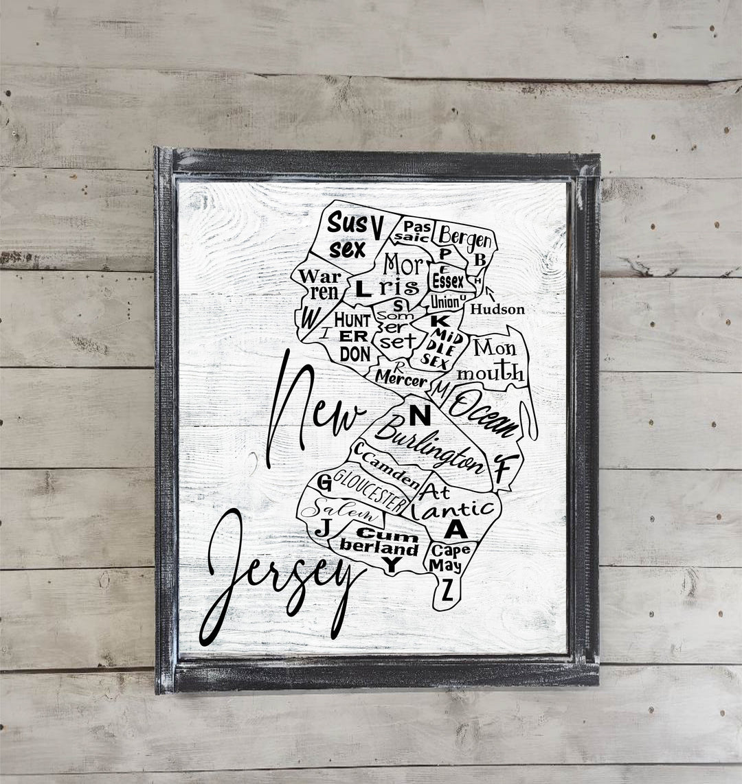 New Jersey County Map Printed Canvas