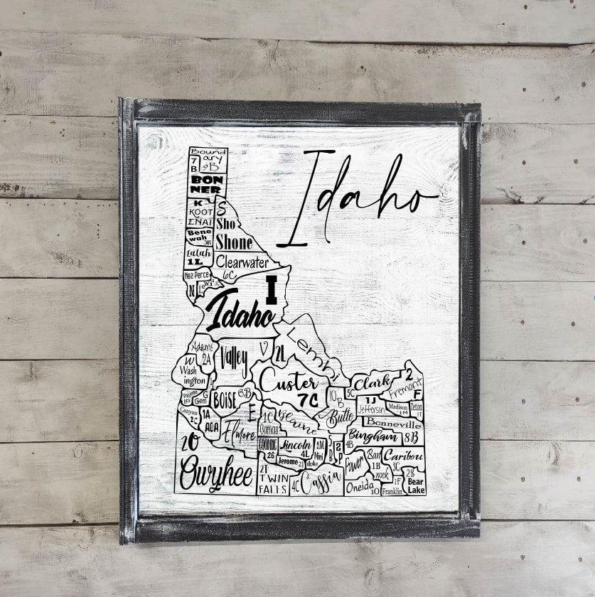 Idaho License Plate County Map Printed Canvas