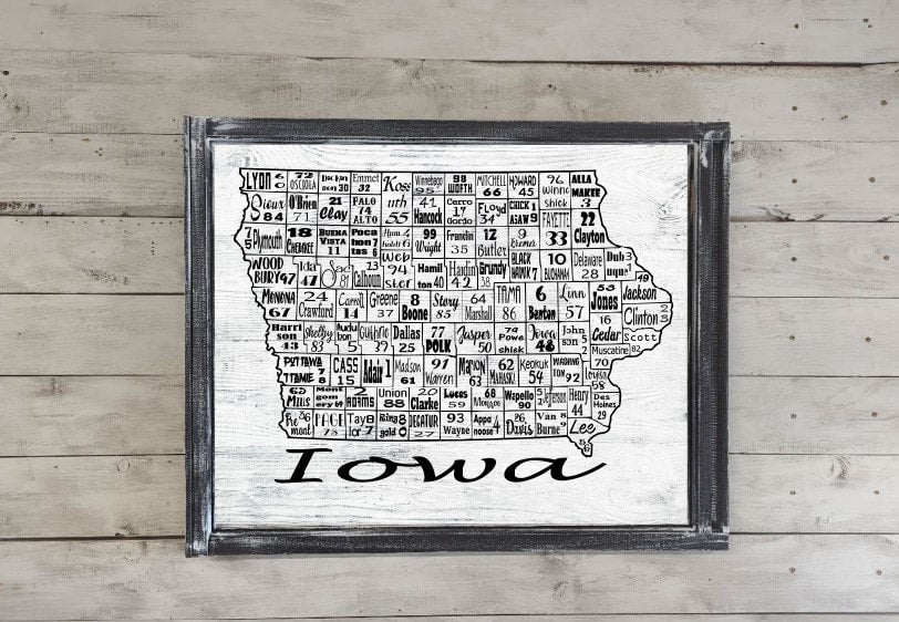 Iowa License Plate County Map Printed Canvas