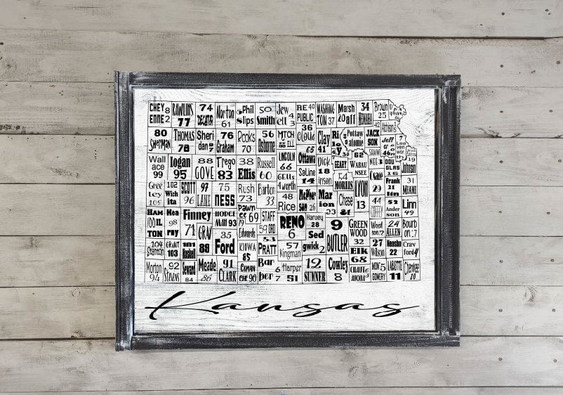 Kansas License Plate County Map Printed Canvas