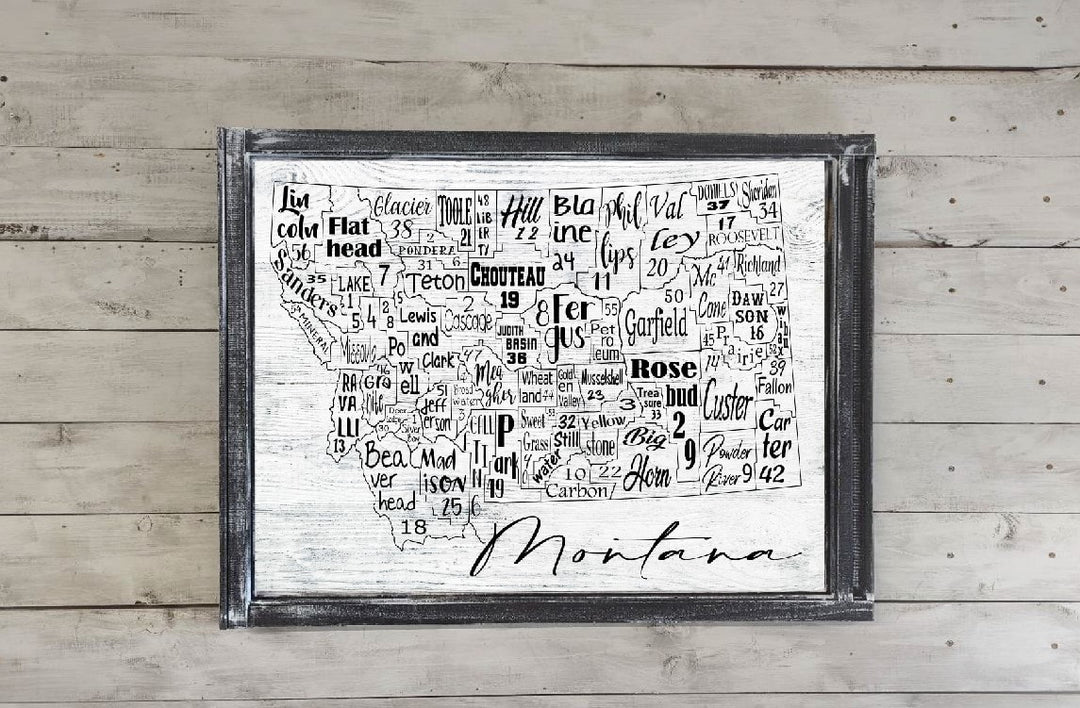Montana License Plate County Map Printed Canvas