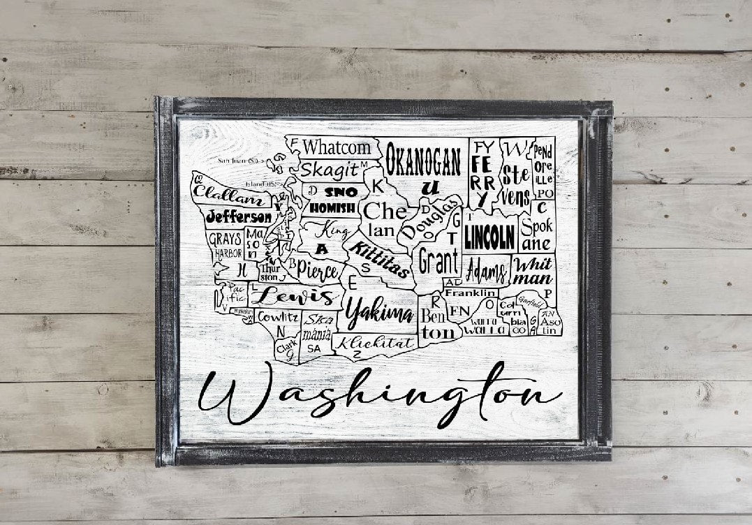 Washington License Plate County Map Printed Canvas