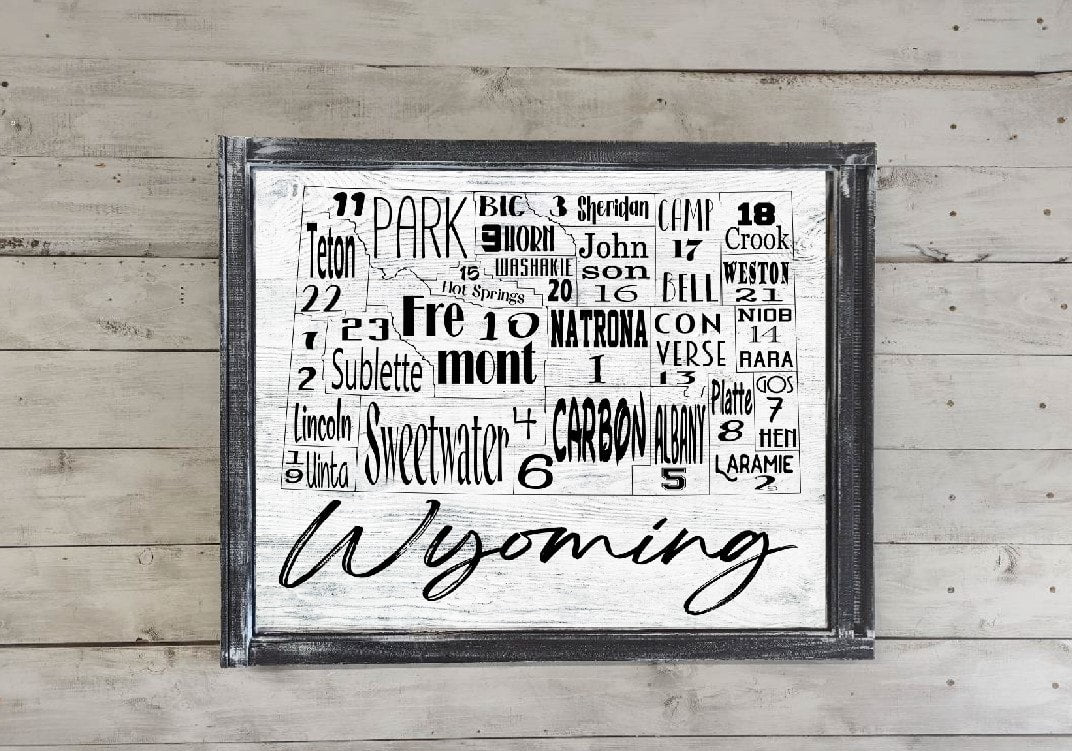Wyoming License Plate County Map Printed Canvas