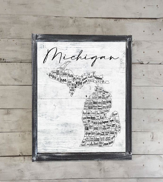Michigan County Map Printed Canvas