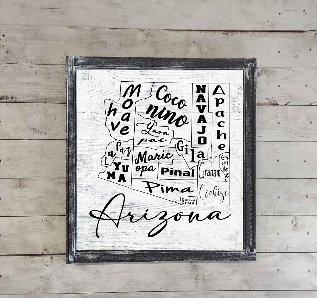 Arizona County Map Printed Canvas