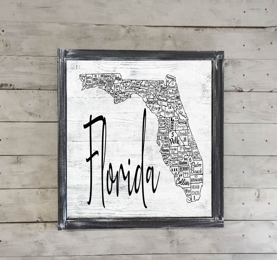 Florida License Plate County Map Printed Canvas