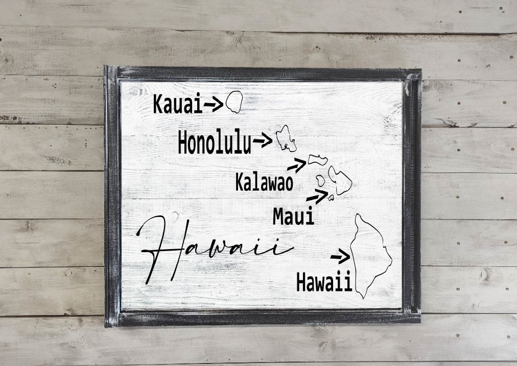 Hawaii County Map Printed Canvas
