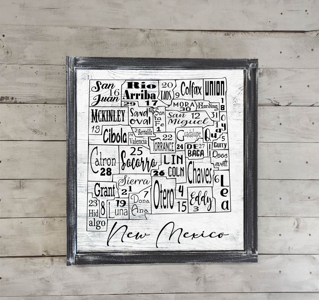 New Mexico License Plate County Map Printed Canvas