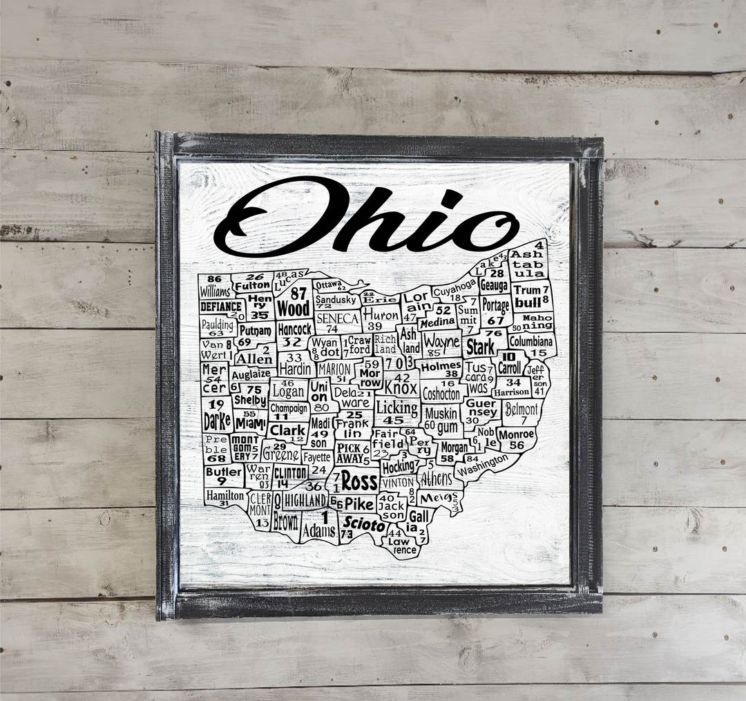 Ohio License Plate County Map Printed Canvas