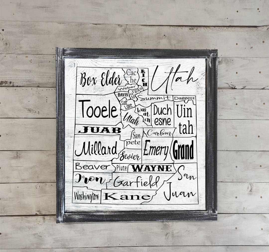 Utah County Map Printed Canvas