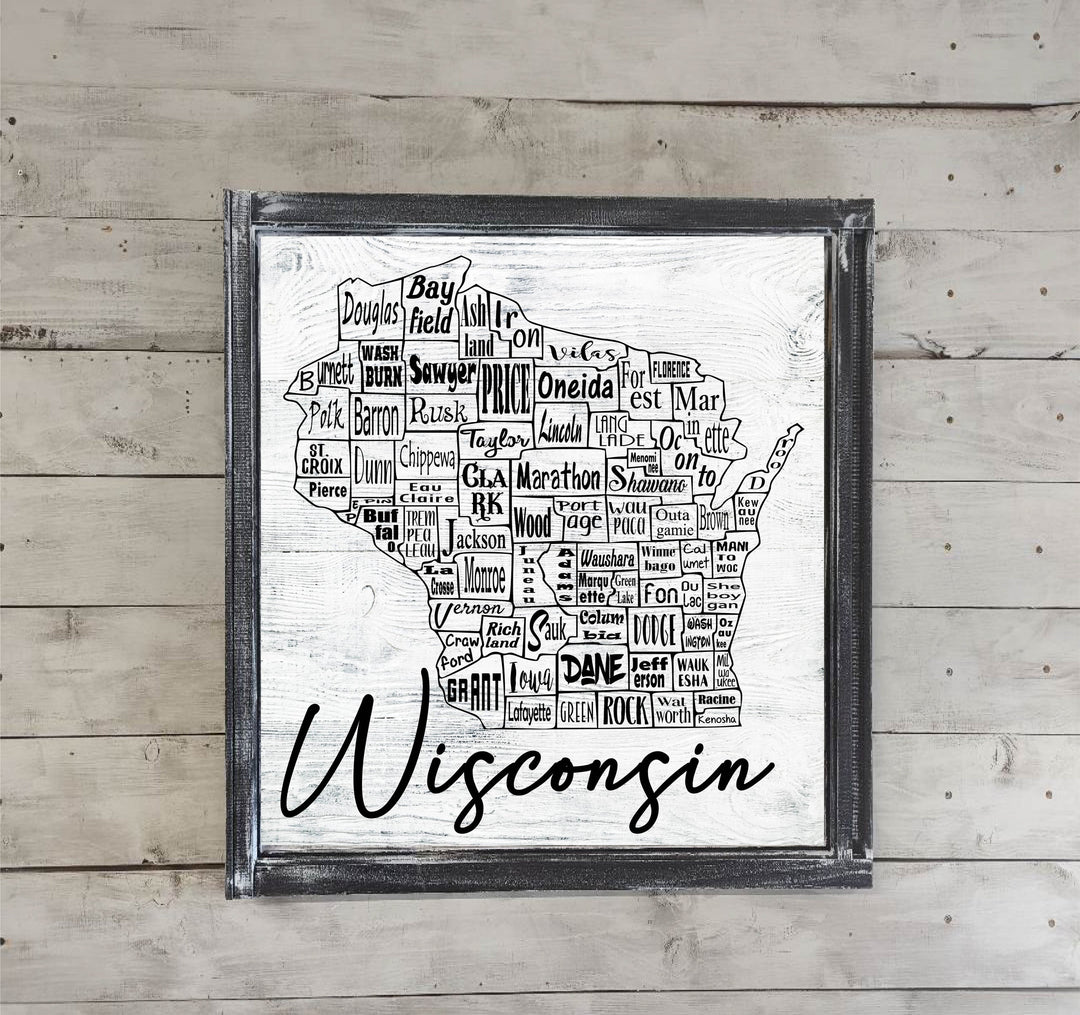 Wisconsin County Map Printed Canvas