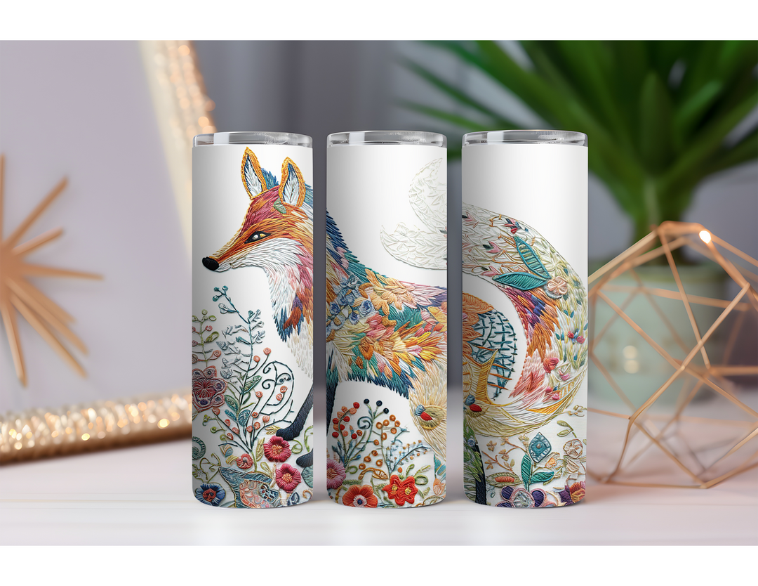 Fox Embroidery - 20oz Skinny Tumbler