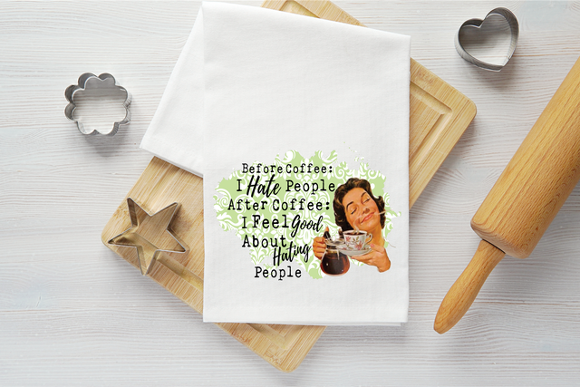 Hate People Before Coffee Vintage Graphic Tea Towel