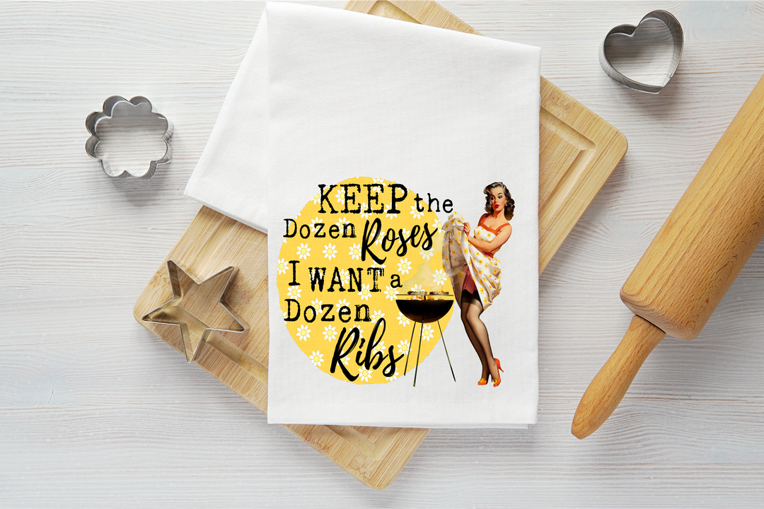 Want a Dozen Ribs Vintage Graphic Tea Towel