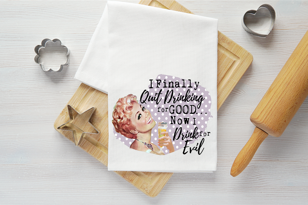 Drink for Evil Vintage Graphic Tea Towel