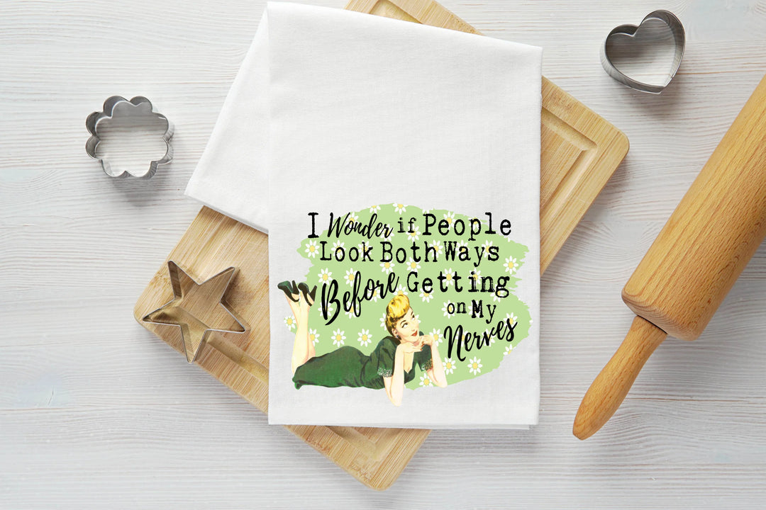 Look Both Ways Vintage Graphic Tea Towel
