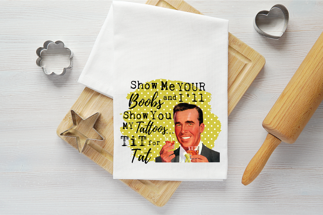 Show Me Your Boobs Vintage Graphic Tea Towel