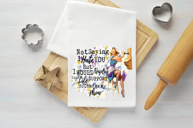 Unplug Life Support Vintage Graphic Tea Towel
