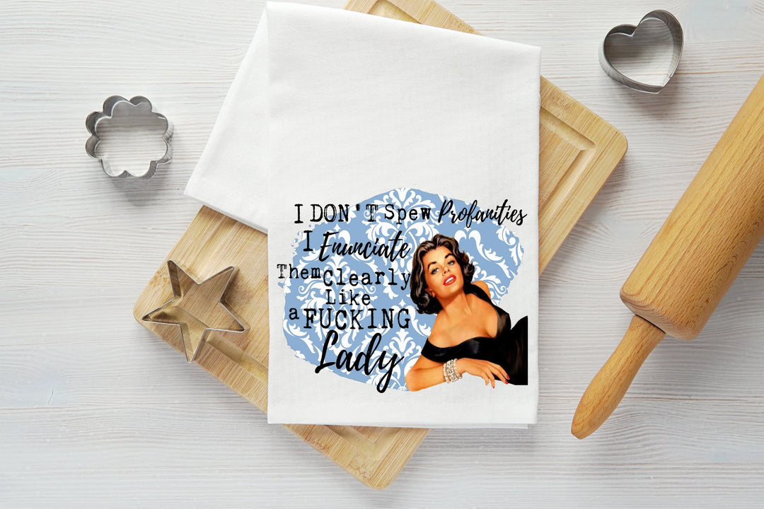 Spew Profanities Vintage Graphic Tea Towel