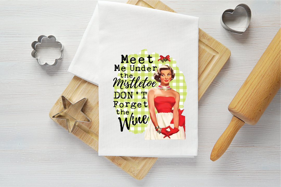 Meet me Under the Mistletoe Vintage Graphic Tea Towel