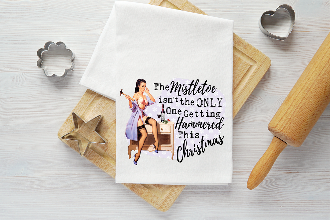 Mistletoe Hammered Vintage Graphic Tea Towel