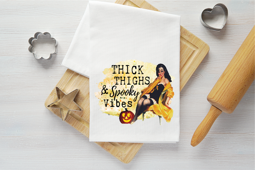 Thick Thighs Spooky Vibes Vintage Graphic Tea Towel