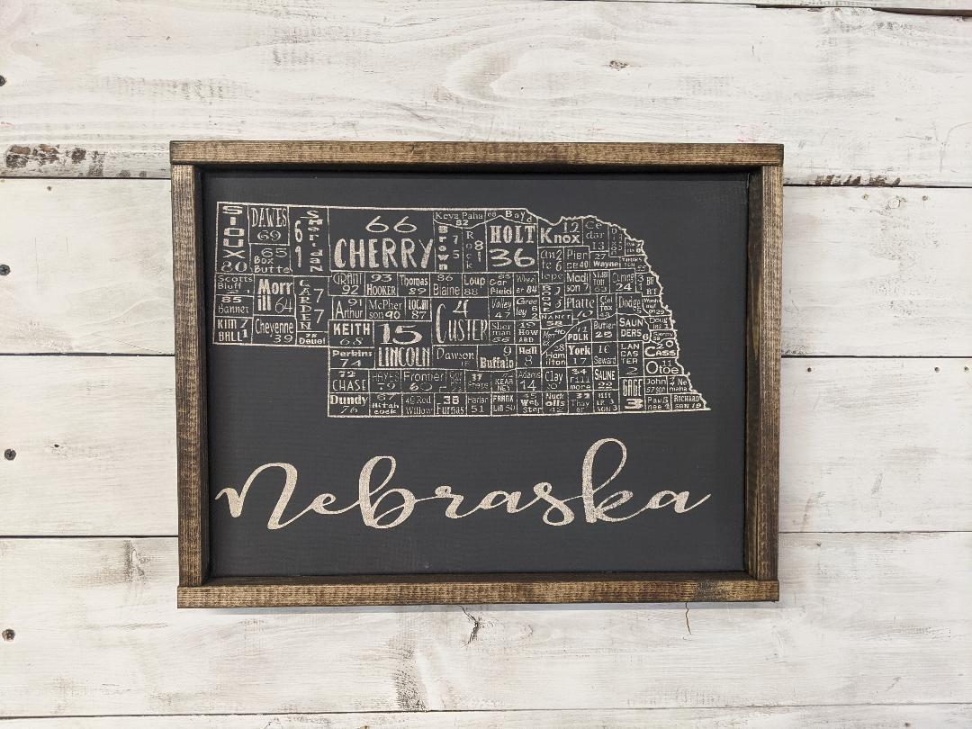 Nebraska County License Plate Map Canvas (16x20)