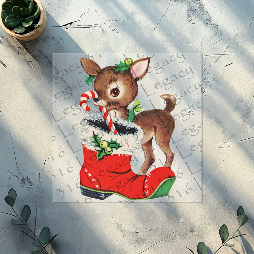Vintage Reindeer and Santa Boot, Christmas- DTF Ready to Press