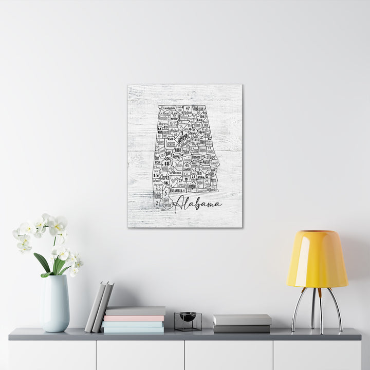 Alabama County License Plate Map Wrapped Canvas