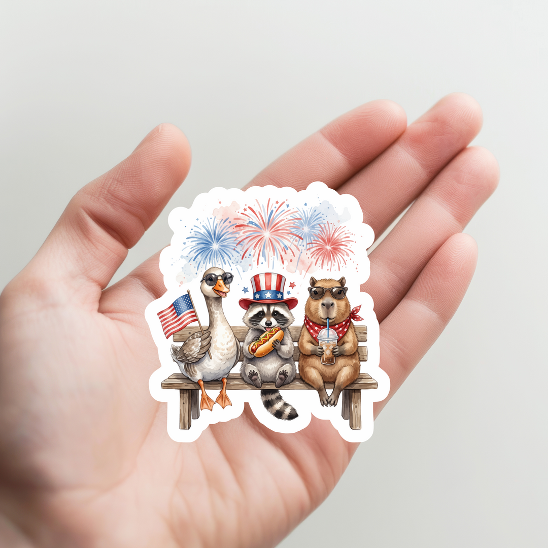 Goose, Raccoon, Capybara 4th of July Sticker