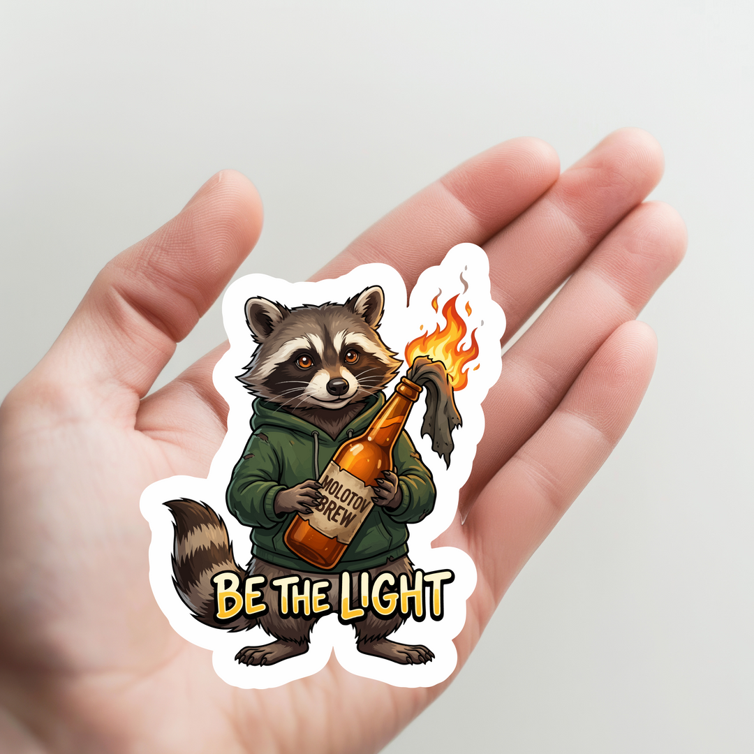 Raccoon Be the Light Option 2 Sticker
