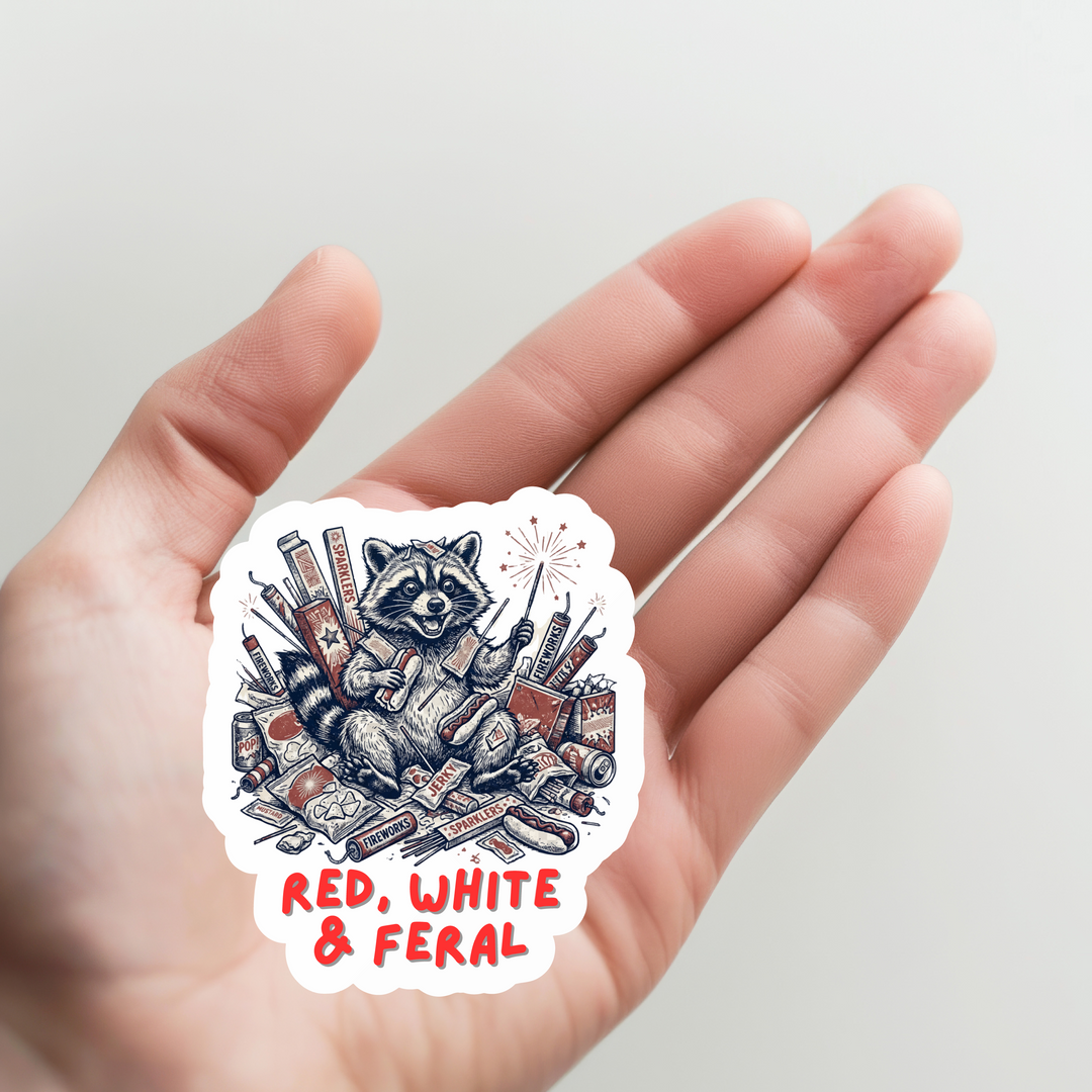 Raccoon Red White and Feral Sticker