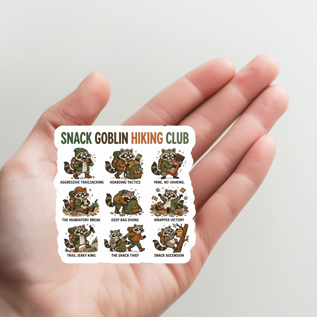 Raccoon Snack Goblin Hiking Club Sticker